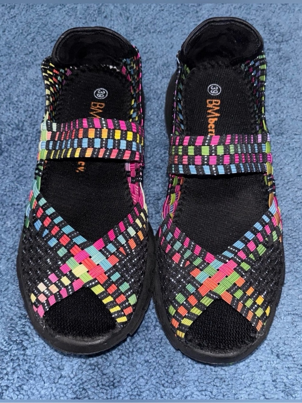 Bernie Mev. Women's Black Multi-Color Strappy Comfort Sandals